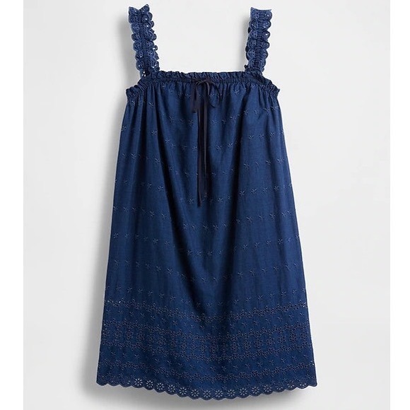Doen Dresses & Skirts - Gap x DOEN Eyelet Shift Mini Dress in Navy Blue Ruffle Tie Front - XXSmall